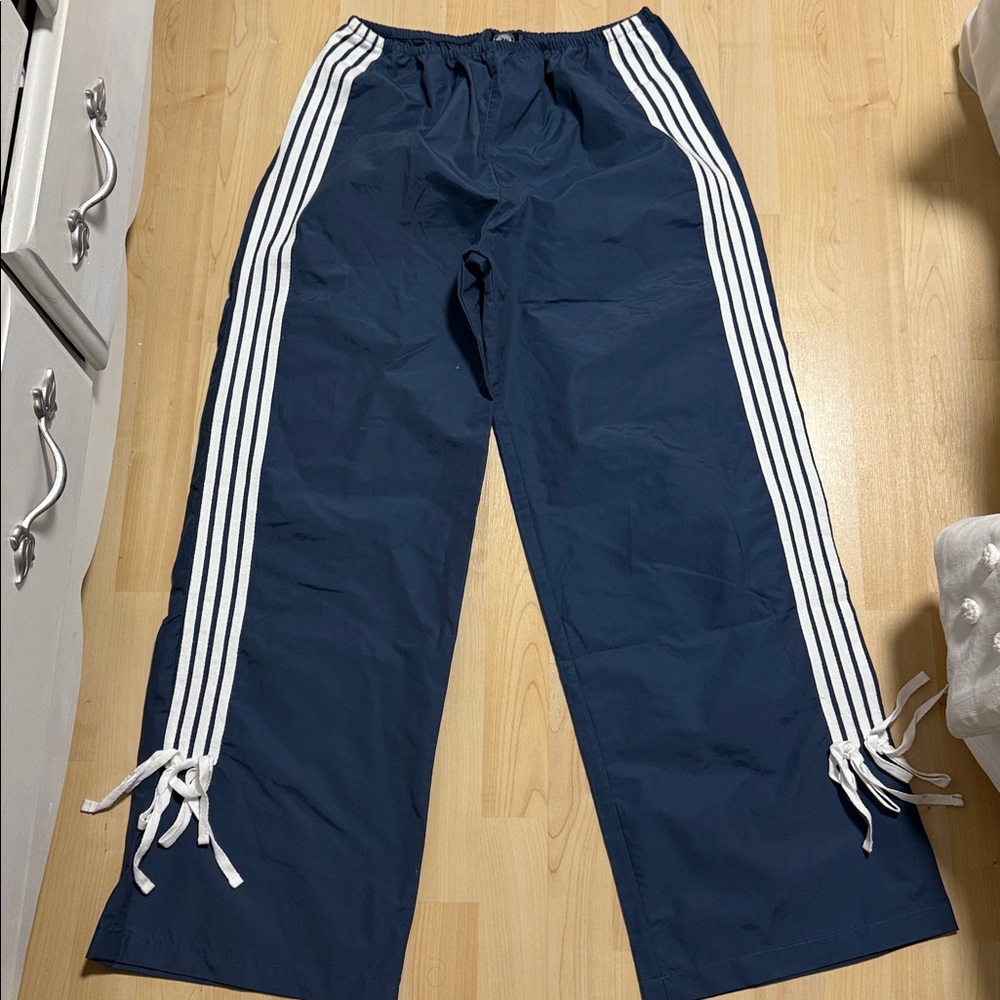 PacSun Navy Blue Track Pants with White Stripes